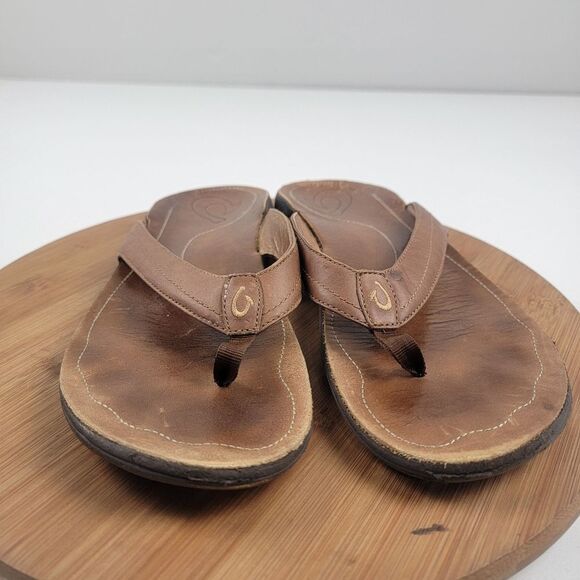 OluKai Kumu Brown Leather Sandals Toe Post Womens 10 EUR 40 Flip‎ Flops - Picture 6 of 9
